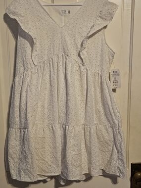 Time and Tru White Eyelet Ruffle Tiered Mini Dress